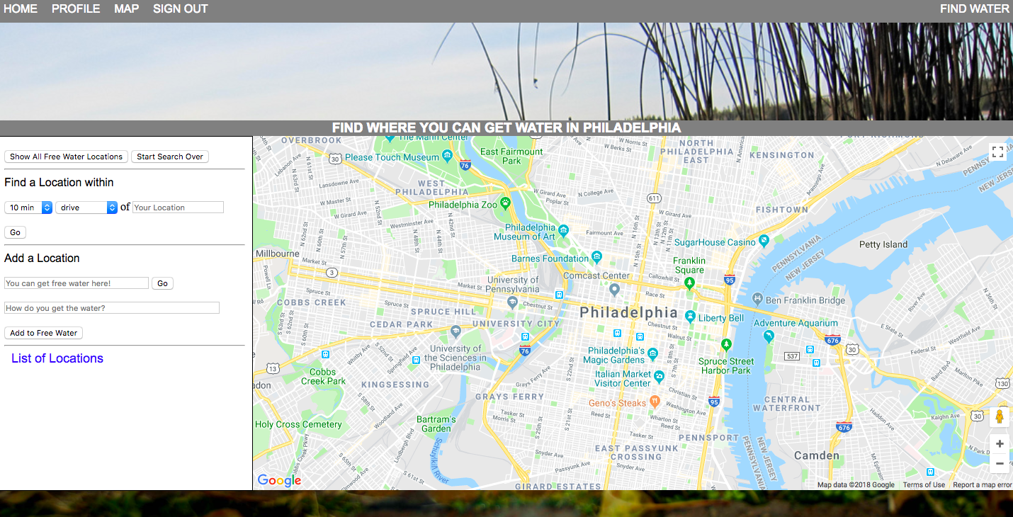 An image of the FindWater Website